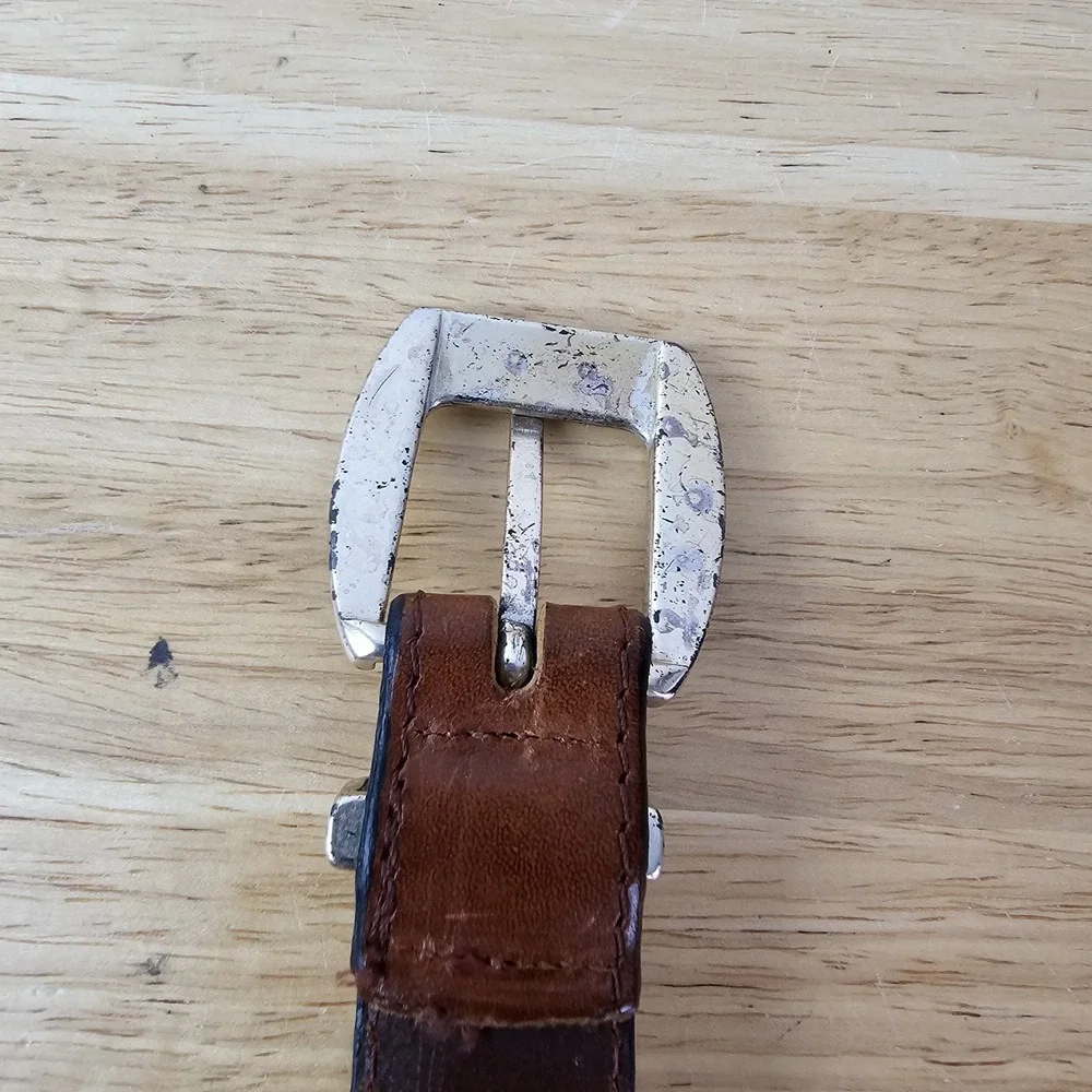 Mens Belt 3868 Sz 42 Brown Leather Southwest Woven Inlay Western Aztec Guatemala